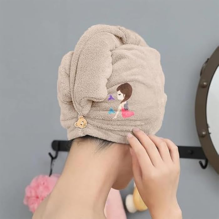 Microfiber Hair Drying Cap Cute Teddy Bear - Fast Absorbent Hair Cap Protects Hair from Frizz & Quick Dry - Soft Bath Hair Towel for Girls and Women - Image 4